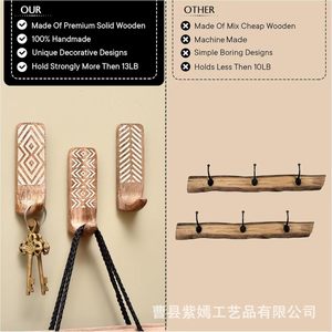 Juego de 3 ganchos de pared de madera, rectangulares, duraderos, multiusos, para recibidor, perchero, soporte para joyas, tipo montado en la pared - Product Image 4