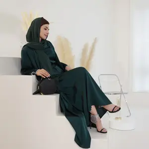 Z-22 Lente En Zomer 2 Stuks Pak Dagelijks Effen Kleur Kralen Gewaad Abaya Vrouwen Moslim Jurk