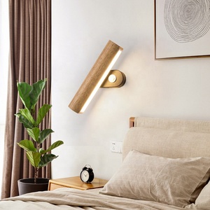 Interior Decoration Wall Lamps Wood Body Acrylic Lampshade Rotatable Bedroom Reading Wall <strong>Sconce</strong> <strong>Lights</strong> LED With Switch - Product Image 4