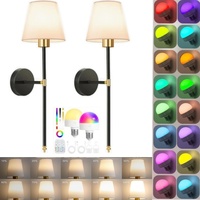 Lampe murale LED de style américain, alimentée par batterie, sans fil, abat-jour en tissu, télécommande RGB et minuterie, décoration de chevet, salon