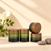 Flacon en verre vert foncé dégradé personnalisé avec couvercle en bois de zèbre, 30g-120ml, flacon compte-gouttes pour crème, flacon pulvérisateur, conteneur cosmétique recyclable