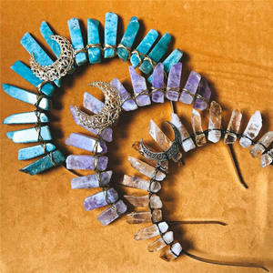 Diadema <span class=keywords><strong>DE</strong></span> CORONA <span class=keywords><strong>DE</strong></span> CRISTAL Natural al por mayor tiara tallada técnica <span class=keywords><strong>de</strong></span> grabado colorido aura Luna bruja mascota tema para la joyería del pelo - Product Image 5