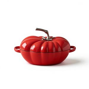 หม้อซุปทรงมะเขือเทศเคลือบสีแดงคุณภาพสูง ความจุขนาดใหญ่ ทำจากเหล็กหล่อ พร้อมฝาปิด ใช้สำหรับอบอาหาร เป็นมิตรกับสิ่งแวดล้อม ไม่ติดกระทะ - Product Image 3