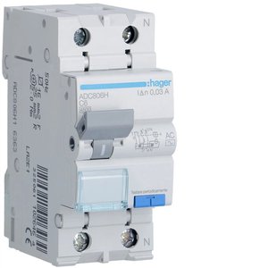 Hager Rcbo 1P+N 6A Curva C 30mA Tipo AC 4500A per Protezione Elettrica - Product Image 1
