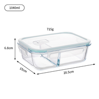 Boîte Bento en Verre Grande Capacité Simple avec Couvercle, Récipient Hermétique pour Micro-ondes et Réfrigérateur, Bol à Riz Double Niveau pour Employés de Bureau