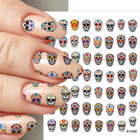 Autocollants 3D Crâne pour Ongles, Décorations Colorées Crâne Jour des Morts, Adhésifs Gothiques pour Manucure DIY