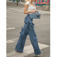 Jean décontracté vintage à nœuds ajustables et drapés, pantalon en denim droit tendance, jean asymétrique taille haute pour femme