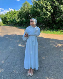 Premium tradizionale preghiera islamica abbigliamento etnico Dubai musulmano Ramadan <span class=keywords><strong>arabo</strong></span> colletto rovesciato abito Hijab Abaya <span class=keywords><strong>bianco</strong></span> - Product Image 3