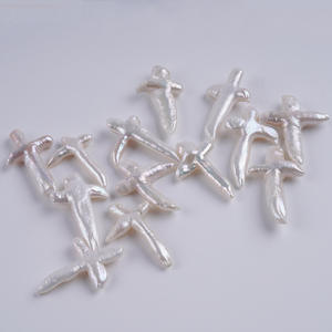 Perles baroques d'eau douce naturelles en vrac, blanches, perforées, en forme de croix, pour la fabrication de colliers et d'accessoires de bijoux - Product Image 3