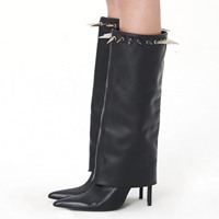 Bottes d'hiver pour femmes, noires, bottes féminines à bout pointu, bottes à talon aiguille, bottes mi-hautes pour femmes, bottes tendance respirantes pour femmes