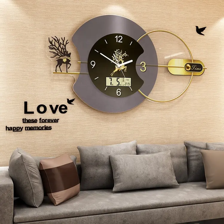 Stylish High Quality Large Irregular Acrylic Calendar Wall Clock with Temperature and Date Display