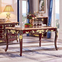 Table à manger en bois massif de style européen, plateau en marbre de 16 mètres, bois de santal rouge, accents dorés, ensemble de meubles de salle à manger pour restaurant