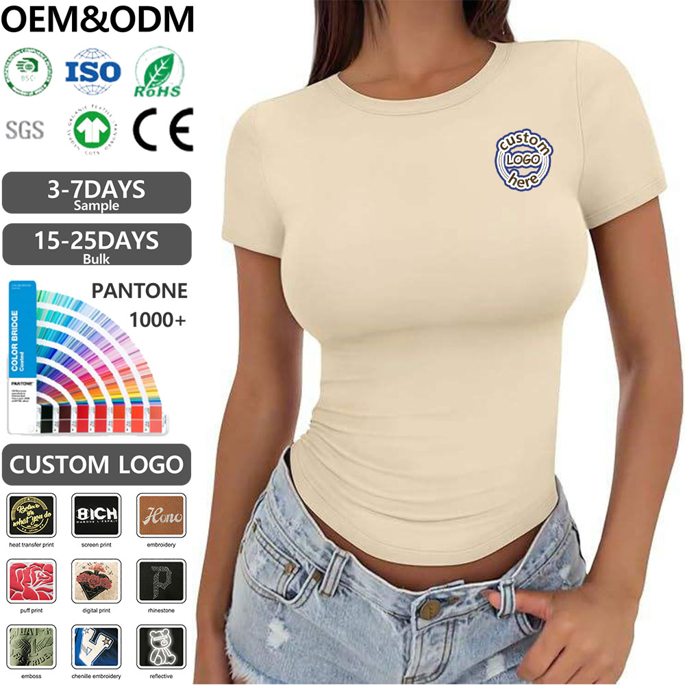 2026 Women's New Style Casual Short Sleeved T-shirt Custom logo Tight Quick Drying Fitness Yoga Top Solid Color Sports T-shirt