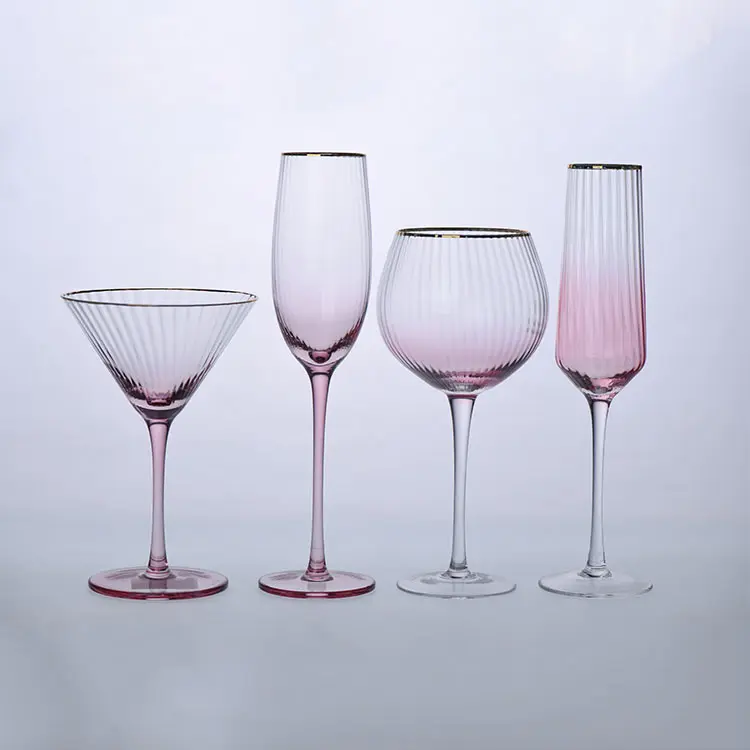 卸売オリジナルワイングラスレストランバーロングステムワイングラス手作りウェディングピンクワイングラス