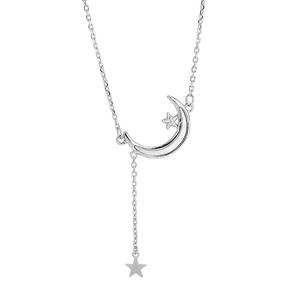 Collana a catena con clavicola in acciaio inossidabile atmosferico coreano ciondoli con stella e luna collana non sbiadita - Product Image 2