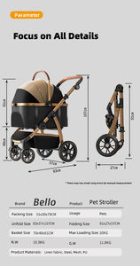 लक्जरी आउटडोर एल्यूमीनियम 4 व्हील डॉग स्ट्रेलर बड़ी क्षमता पालतू रोलर दो एक अलग वाहक ट्रॉली कुत्तों बिल्लियों में दो - Product Image 6