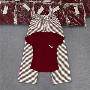 I-0755 Conjunto <span class=keywords><strong>de</strong></span> Camiseta y Pantalones <span class=keywords><strong>de</strong></span> Moda para Mujer, Conjunto Clásico Informal <span class=keywords><strong>de</strong></span> 2 Piezas, Conjunto Sencillo <span class=keywords><strong>de</strong></span> Camiseta y Pantalones para Mujer - Product Image 1