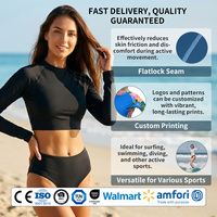 Rashguard court personnalisé UPF 50 pour femme, manches longues, col ras du cou, coutures plates, en nylon/spandex, maillot de bain court