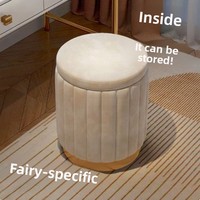 Tabouret de coiffeuse circulaire en bois au design moderne inspiré du luxe, multifonctionnel pour coiffure, rangement et manucure