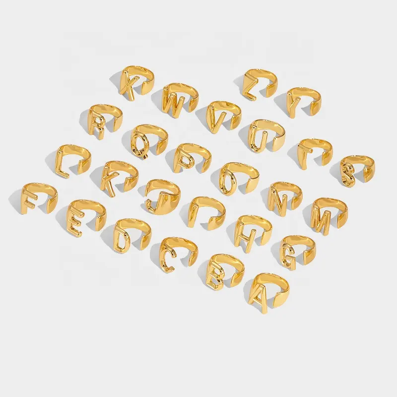 Anillos de letras en inglés para parejas, anillos abiertos chapados en oro de 18k y latón personalizado