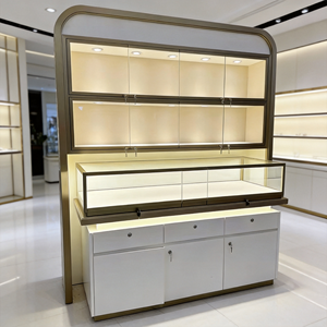 Sistema de Estanterías Modernas para Exhibición en Tiendas, <span class=keywords><strong>con</strong></span> Iluminación LED, Estantes de Madera y Mueble Base para Boutique de Ropa, Farmacia - Product Image 4