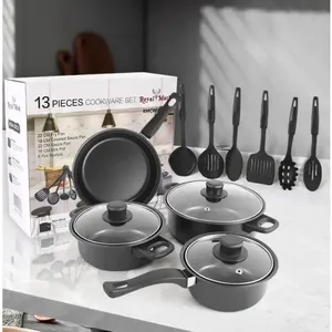 13-Piece Sustainable Metal <strong>Cookware</strong> <strong>Set</strong> Includes Milk Pot Soup Pot Flat Bottomed Small Frying Pan Lid Essential <strong>Kitchenware</strong> - Product Image 3