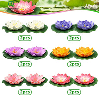 Bunga Lotus Busa Mengambang Dengan Daun Teratai, Ornamen Tanaman Kolam Buatan untuk Dekorasi Air Akuarium Kolam, Berwarna-warni