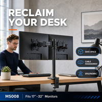 Support de moniteur double ergonomique robuste de 9 kg avec pivot 360° et arrêt libre pour poste de travail gaming, fixation à pince de bureau et support VESA