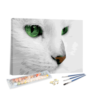 Kit de Peinture <span class=keywords><strong>par</strong></span> Numéros Chat Blanc Yeux Verts en Close-up pour Adultes Débutants – Toile DIY pour Décoration Murale - Product Image 1