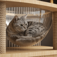 Arbre à chat à deux niveaux en bois massif Kate Paradise G avec 4 poteaux à gratter en sisal, perchoir supérieur plat, design découpé en X, 65 cm de hauteur