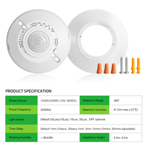 Sensor de Movimiento PIR de Contacto Seco de 12/24V CC, Detector de Presencia Humana Montado en Techo para Ahorro de Energía - Product Image 1