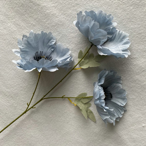 Cắm hoa trắng đỏ 3 đầu 70cm Vải Hoa Anh Túc nhân tạo - Product Image 4