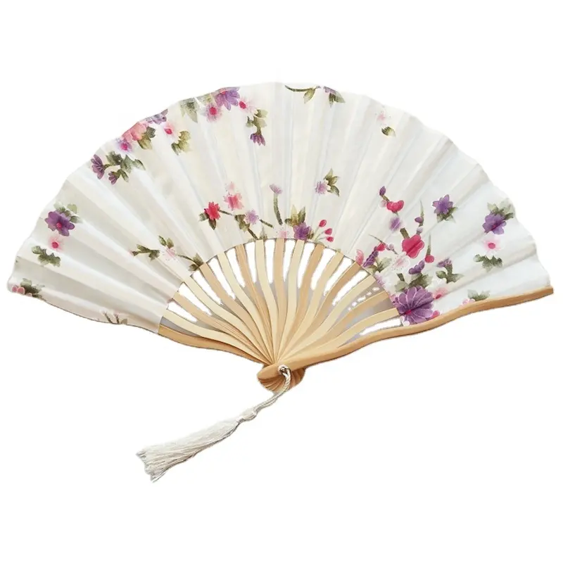Venda por atacado alta qualidade ventilador de mão de tecido japonês vintage flor dobrável ventilador de mão