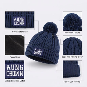 2026 New Men's <strong>Fleece</strong> <strong>Lined</strong> Teams Football Sports Beanies Pom Pom Custom Embroidered Logo Woven Label Golf <strong>Bobble</strong> <strong>Hats</strong> - Product Image 1
