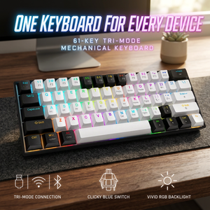 Clavier rétroéclairé RGB, clavier à interrupteurs bleus, 61 touches, sans fil tri-mode, mécanique, 2.4G, compact, 60%, gaming, filaire, USB-C, OEM - Product Image 1