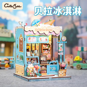 CuteBee Bella Ice Cream Miniature Diy House Wooden Building Block Toy With Light Touch Control For Youth - Product Image 3