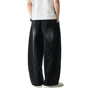 <span class=keywords><strong>Pantaloni</strong></span> in Denim neri oversize da uomo <span class=keywords><strong>Jeans</strong></span> larghi e larghi con coulisse in vita alla moda <span class=keywords><strong>pantaloni</strong></span> in Denim Hip Hop - Product Image 3