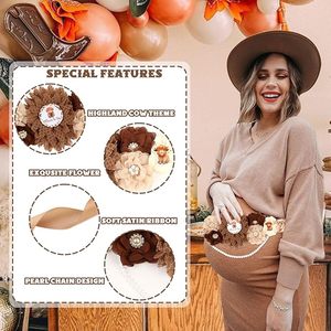 Kit de sash pour baby shower et maternité motif Vache <span class=keywords><strong>des</strong></span> Highlands, avec broche corsage, marron, pour future maman et future papa, pour fête de révélation du sexe - Product Image 2