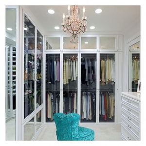 Armoire sur mesure avec panneau en verre encadré d'aluminium blanc, armoire en bois massif avec cadre en bois laqué blanc - Product Image 2