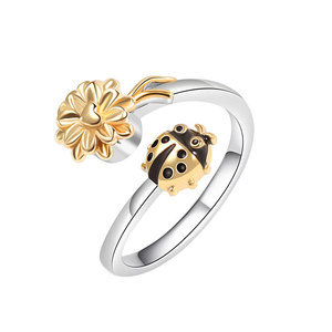 Anillos Abiertos Giratorios de Cobre Bañado en Oro con Gemas de Moda, Joyería de Insectos y Flores para Compromiso, Regalo para Mujer - Product Image 5