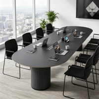 Ensemble de table et chaises de conférence en forme de bateau moderne, table de réunion de bureau noire avec prises électriques pour mobilier de salle de conférence