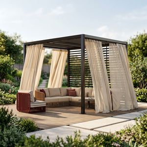 Pérgola de Madera para Exteriores, Gazebo con Cortinas Transparentes, Paneles Laterales de Listones, Diseño Contemporáneo, Muebles de Exterior para Patio y Jardín - Product Image 2