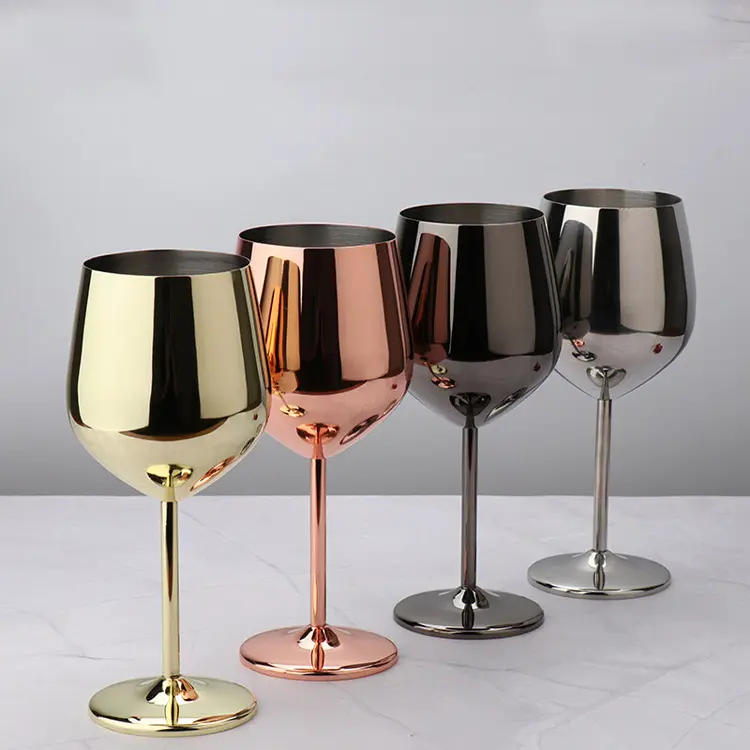 مخصص اللون 16oz الذهب الفضة الأسود روز الذهب المعادن القدح كأس للنبيذ الفولاذ الصلب غير قابلة للكسر مزامير الشمبانيا