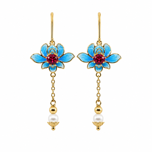 Pendientes de Plata 925 UM Jewelry con Rubí Rojo Cultivado en Laboratorio, Diseño de Flor de Loto, para Uso Diario, Celebraciones o Regalo, Unisex - Product Image 1