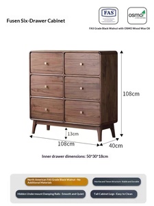 צפון אמריקה עץ אגוז שחור שידה עם שש מגירות מודרני מינימליסטי נורדי אמצעי עתיק סִגְנוֹן ריהוט ביתי לסלון - Product Image 6