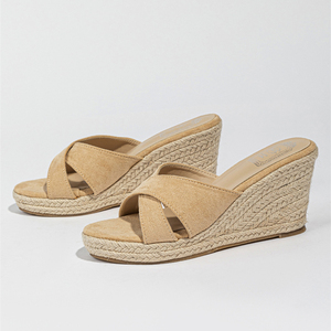 2023 Summer New Fashion Cross Slippers Ma Sole Slope Heel Slippers for Women 9cm Height Increasing Breathable Spring - Product Image 5