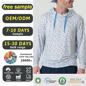 قميص رياضي مموه مطبوع حسب الطلب بحماية من الأشعة فوق البنفسجية UPF50 للجري وركوب الأمواج والمشي لمسافات طويلة والصيد، قميص صيد بغطاء للرأس سريع الجفاف وقابل للتنفس - Product Image 4