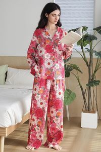 Conjunto de Pijama Floral de Lyocell para Mujer, <span class=keywords><strong>2</strong></span> Piezas, Manga Larga, Estampado, Ropa de Dormir Suave con Botones y Bolsillos - Product Image 2