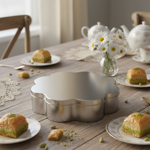 Daisy Shape Tin <b>Box</b> 4 lt Daisy Shape Baklava and sweety food <b>Metal</b> <b>Box</b> 255 x 255 mm x H60 mm 4 lt Slip Lid - Product Image 3