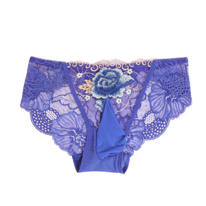 Men's Lace Briefs Low-Rise Floral Pattern Breathable Knitted Underwear Black - Product Image 4